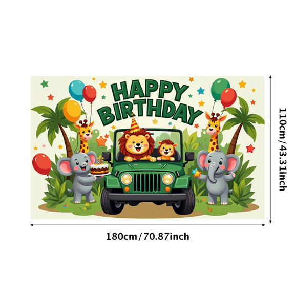 Cute Animal Themed Happy Birthday Backdrop Banner with Jungle Elements Party Supplies Photo Booth Props Kids Birthday Decoration Party Decorations