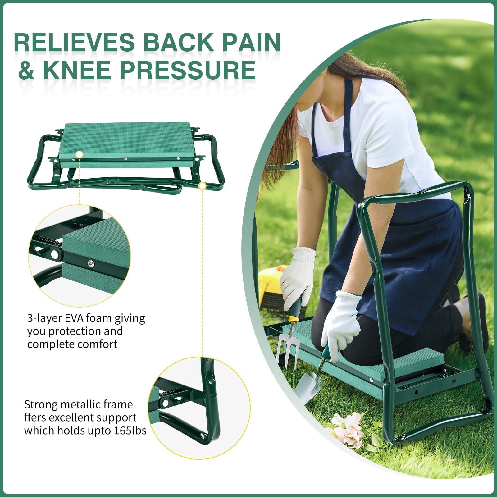 BAYUELSWU Garden Kneeler and Seat, Foldable Kneeling Chair, Heavy Duty Widened Gardening Bench with Thick Kneeling Pad Portable for Seniors, Family Gardeners (Green)