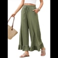 thumbnail image 3 of Pantalones Palazzo de Pierna para Mujer, Cintura Alta, Elásticos, con Cordón y Bolsillos, Color Verde , Talla L, 3 of 8
