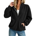thumbnail image 6 of Jaunzuar Sweatshirt for Women Corduroy Long Sleeve Quarter Zip Pullover Stand Collar Loose Casual Tops with Pockets L, 6 of 6