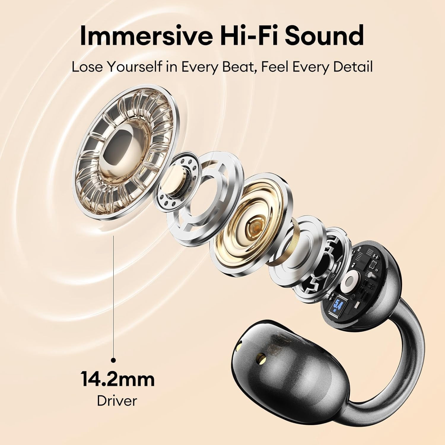 M100 Clip On Ear Headphones AI Open Ear Earbuds Wireless Bluetooth 5.4, Clip On Earbuds with LCD Touchscreen, Lightweight Comfort Open Ear Headphones for Sports, Fitness, and Workouts