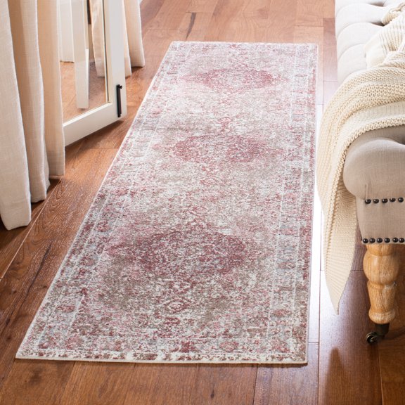 SAFAVIEH Lilypond Canes Oriental Runner Rug, Ivory/Rose, 2' x 12'