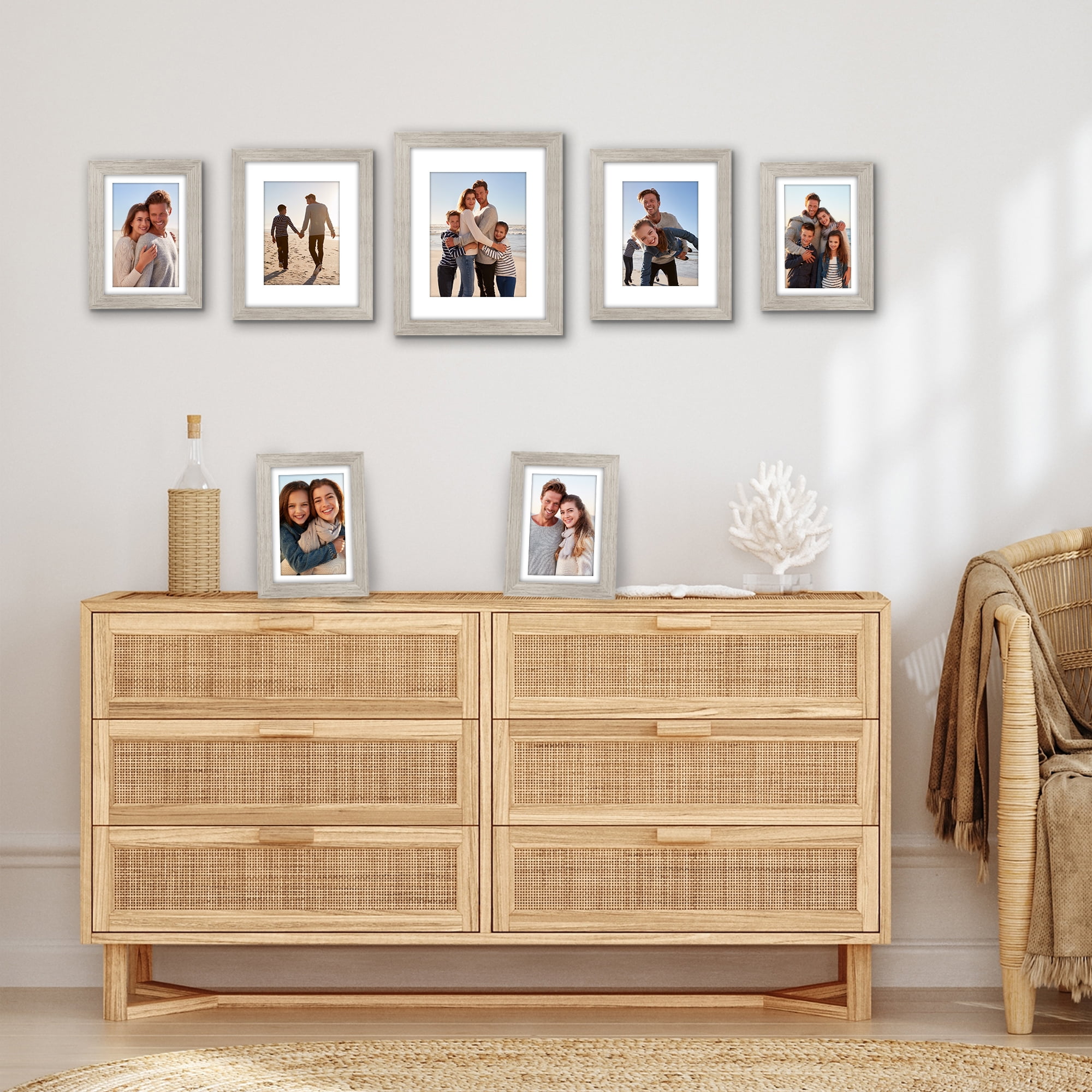 Americanflat 7 Pack Picture Frame with Shatter-Resistant Glass 11x14, 8x10, 5x7 Gallery Wall Signature - Driftwood
