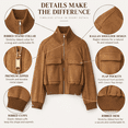 thumbnail image 2 of WLOMHUW Womens Cropped Jakcets Suede Bomber Jacket with Stand Collar Zip Up Short Coat with Pockets, 2 of 7