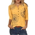 thumbnail image 2 of Vivianyo HD Classic Women's 3/4 Sleeve Shirt Women's Printed Button 3/4 Sleeve T-shirt Loose Top, 2 of 4