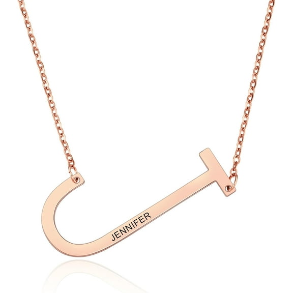 Personalized Sideways Initial Necklaces For Women Girlfriend Custom Engraved Name Stainless Steel Large Big Letters Pendant Necklace Fashion Jewelry Gift For Birthday Anniversary[Z2636]