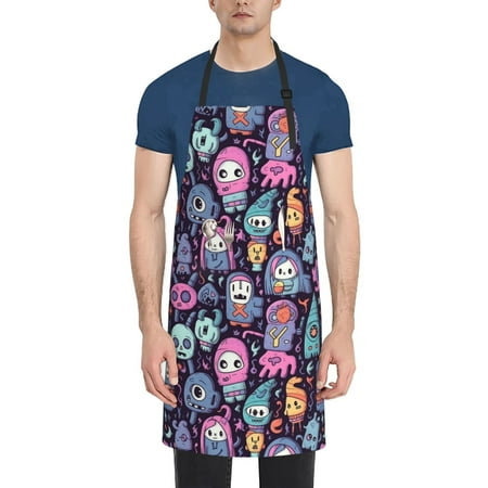 

Lukts Funny colorful skull ghost Pattern Kitchen Cooking Aprons Adjustable Bib Soft Chef Apron with 2 Pockets for Men Women