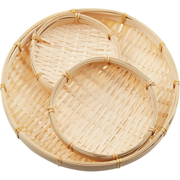 Bamboo Tray 3 Pcs Natural Handmade Woven Bamboo Plate in Use of Fruits Basket Bread Baskets for Table 5.9" x 2" 5.4" x 1.2" 10" x 1.6"