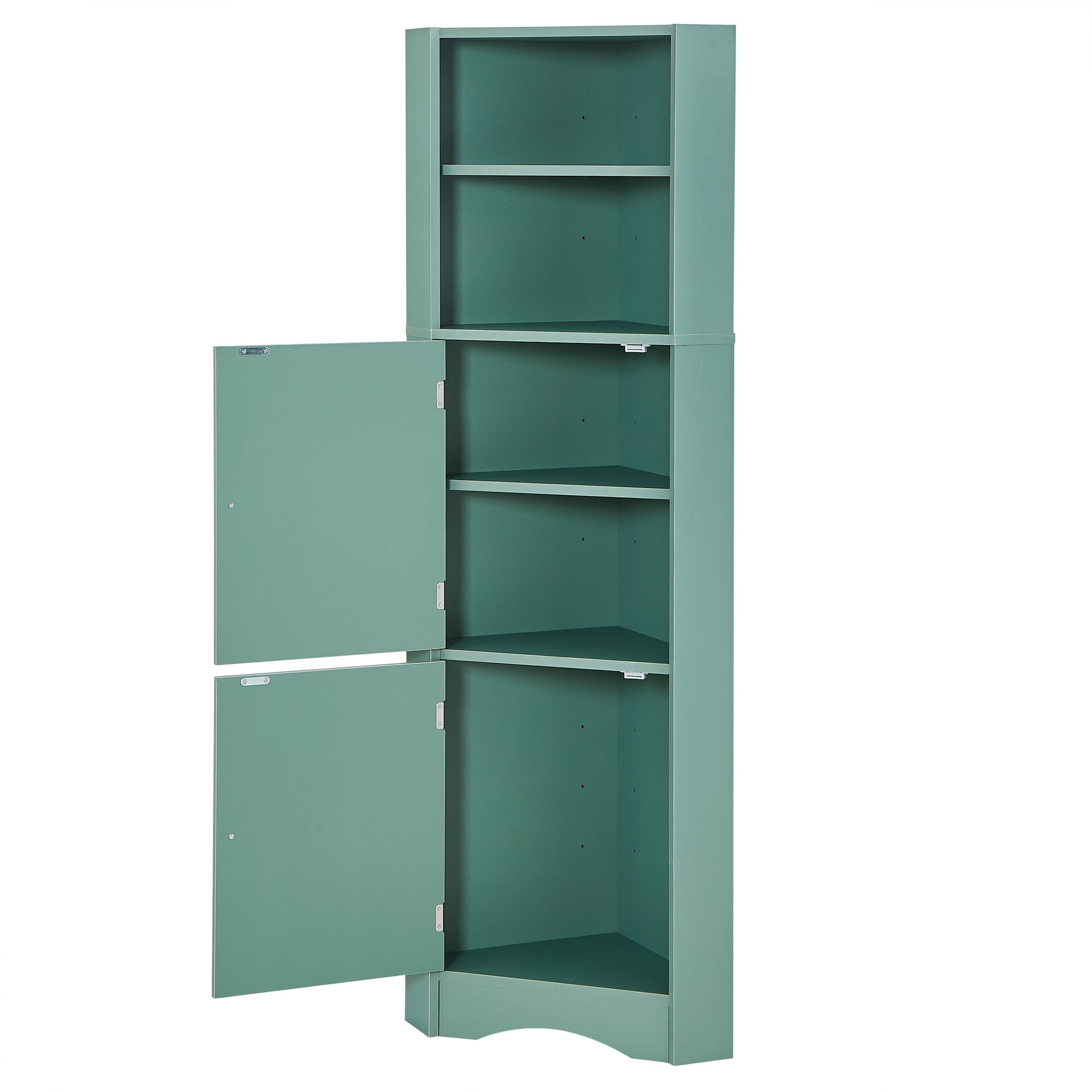 AENKYO Tall Corner Cabinet with Doors & Adjustable Shelves, Elegant Bathroom Storage Cabinet, Green
