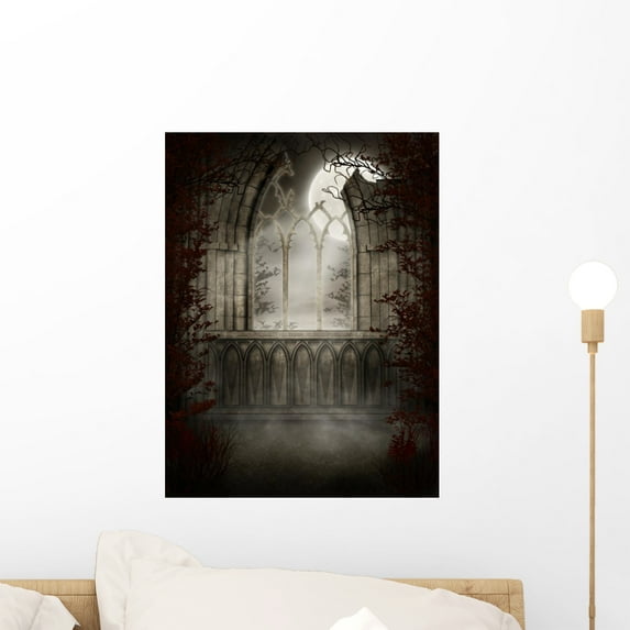 Gothic Ruins Autumn Trees Wall Mural by Wallmonkeys Peel and Stick Graphic (18 in H x 14 in W) WM194831