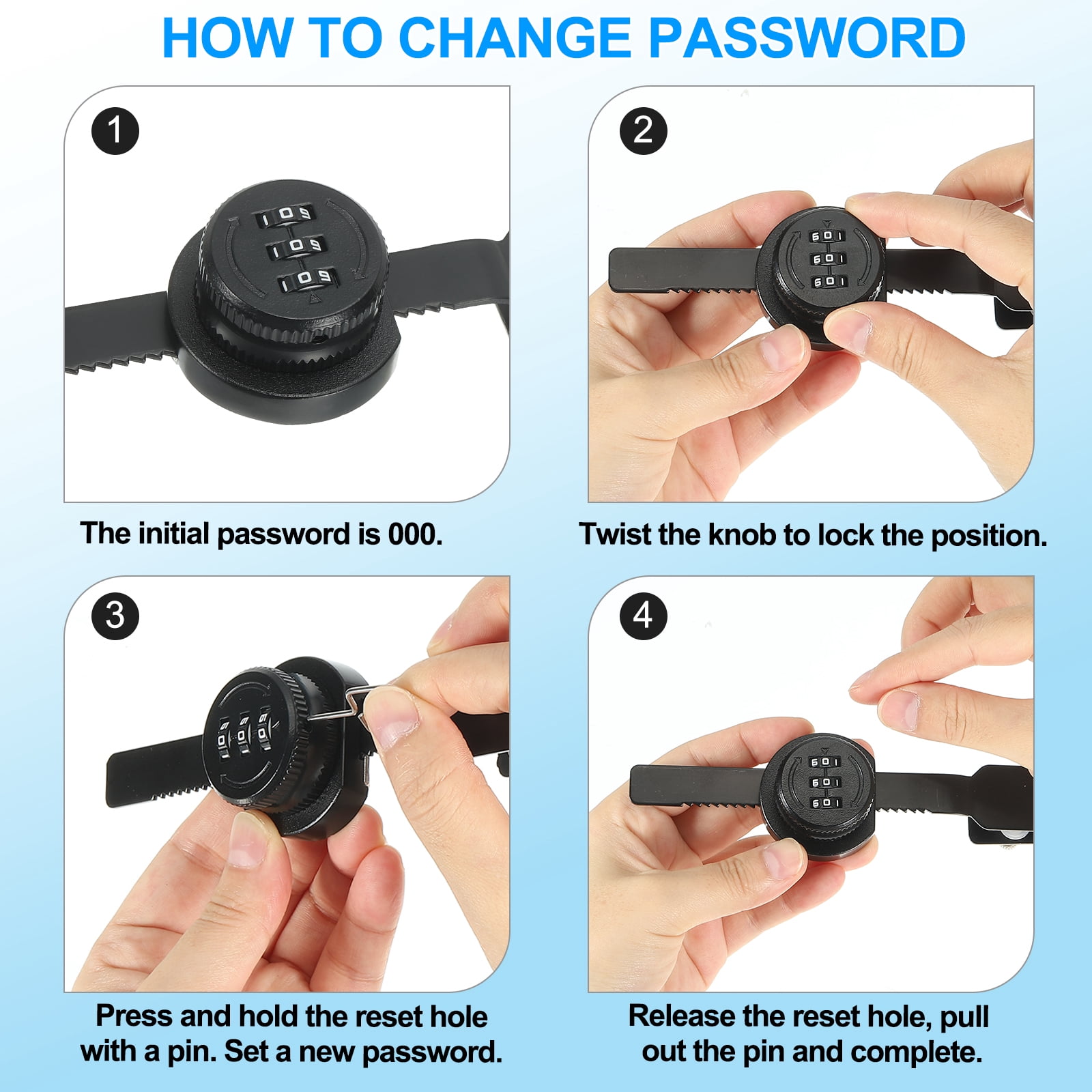 Uxcell Keyless Cabinet Lock, 2Pcs Zinc Alloy 3 Digit Password Combination Lock for Cabinet Door Latch, (Black)