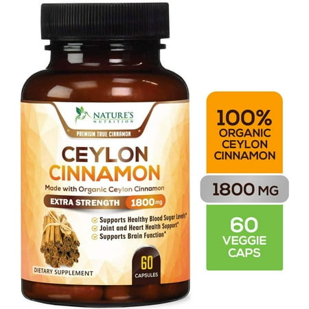 Organic Ceylon Cinnamon Capsules Highest Potency 1800mg - True Organic Ceylon Cinnamon Pills - Blood Sugar Levels Support Supplement, Best Vegan Anti-Inflammatory for Joint Pain Relief - 60 (Best Fruit For Joint Pain)
