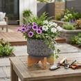 thumbnail image 3 of Elevated Flower Pots Planter with Swirl Accent  for Indoor Plants - Modern  Ceramic Design and Bamboo Stand for Home Decor - Decorative Raised Planter for Tabletop and Shelf Display - 8", Gray, 3 of 14