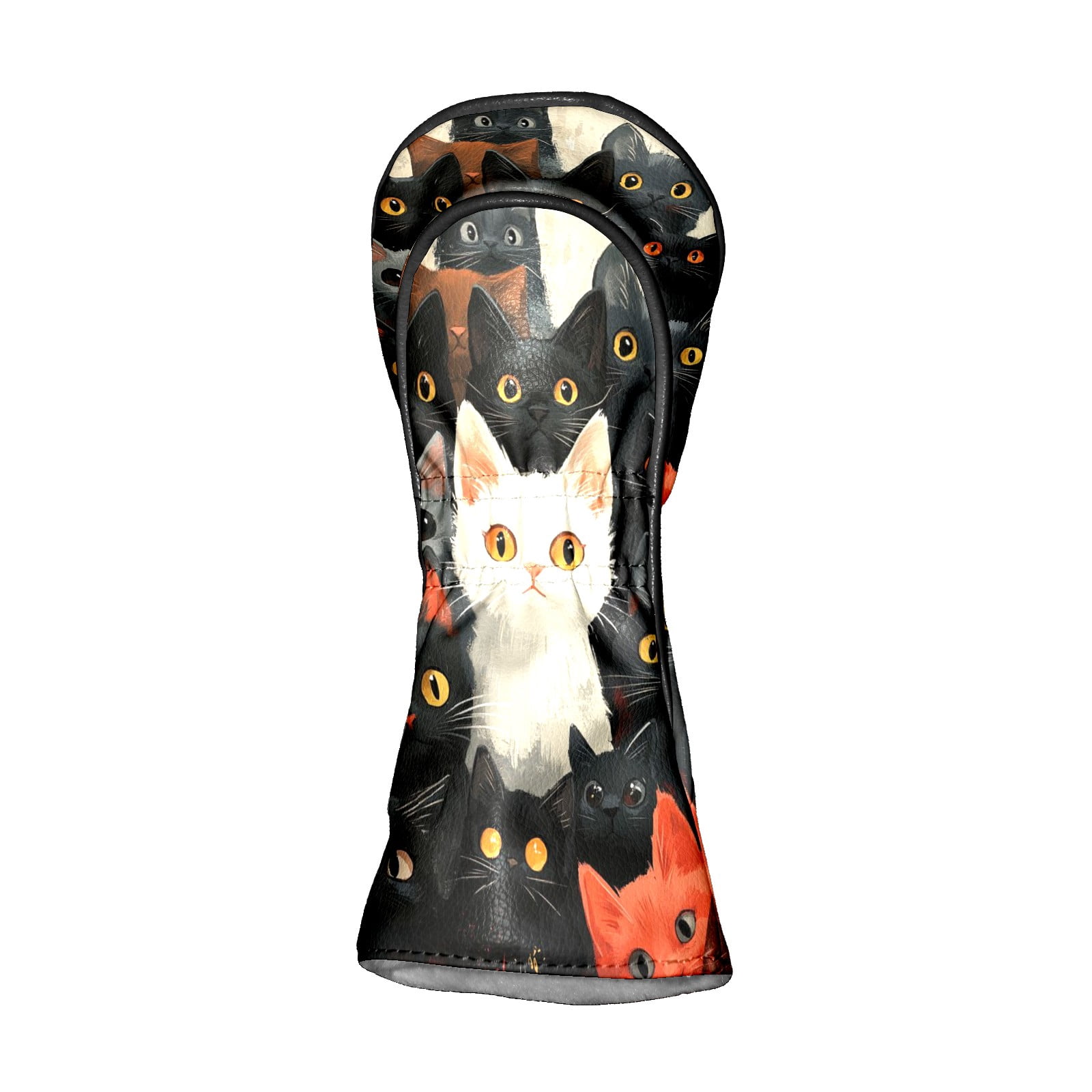 Golf Club Covers PU Leather Waterproof Head Covers for Fairway Woods Hybrids Black And White Cat Pattern Unisex Fits Most Brands