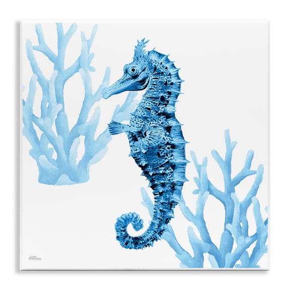 Stupell Industries Blue Tone Seahorse & Coral Animals Painting Unframed Art Print Wall Art, 12 x 12