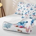 thumbnail image 4 of Castle Fairy Soft Watercolor Octopus Seahorse Bed Spread Queen,Coral Seashell Aquatic Pattern Queen Coverlet Set,Sky Blue, 4 of 7