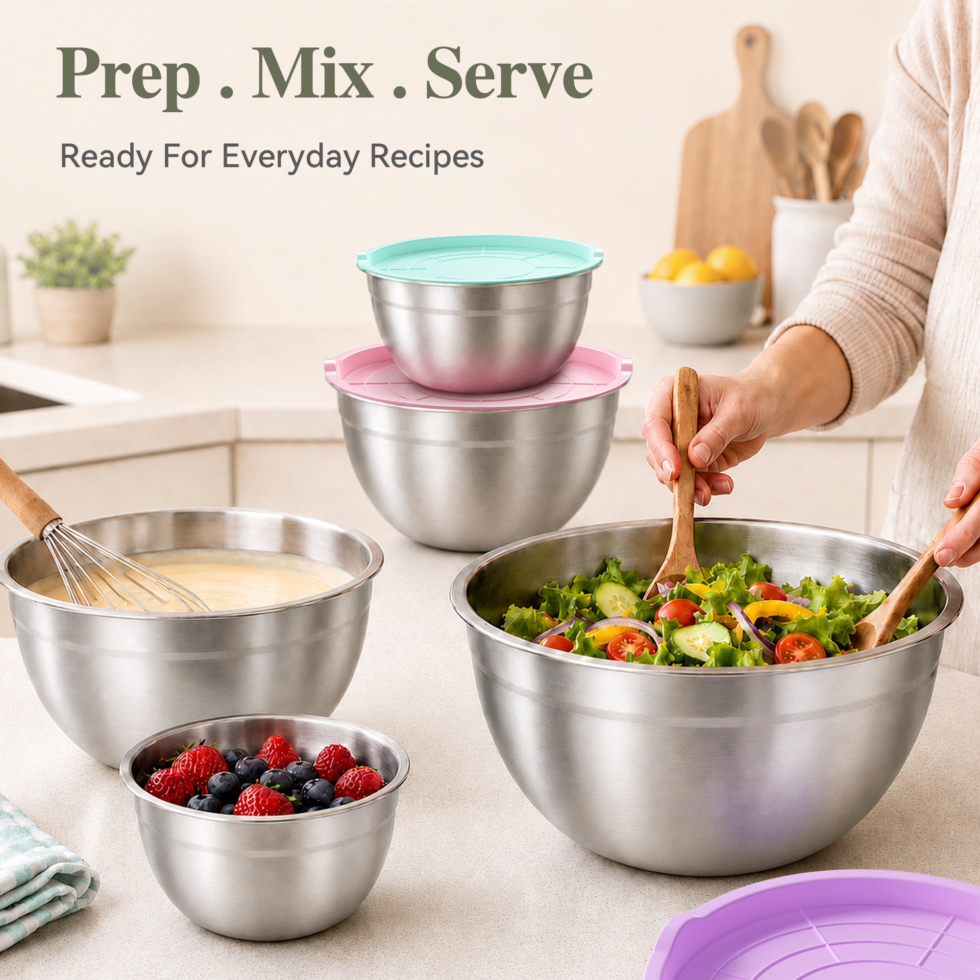 TINANA 5-Pack Stainless Steel Mixing Bowls with Lids photo 6