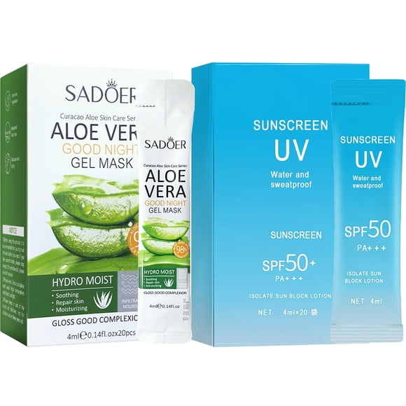 Set de protector solar y gel de aloe vera Okerker Travel, tamaño 4 ml x 20