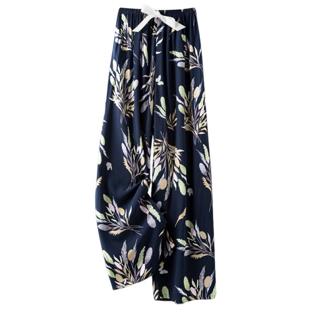 Pantalones de Piernas Anchas Casuales para Mujeres Impresión de Moda Pantalones de Longitud Completa Elásticos Regulares para Uso Casual