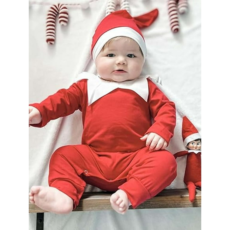 GuliriFei Infant Baby Boy Girl My First Christmas Outfit Elf Costumes Long Sleeve Santa Claus Romper Jumpsuit with Hat Clothes Walmart