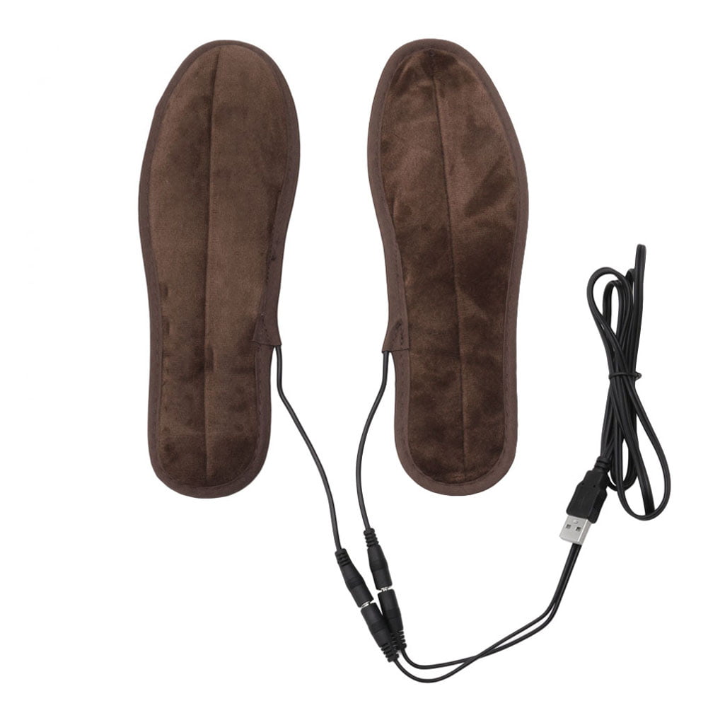 Electric Powered USB Plush Fur Heating Insoles Winter Keep Warm Foot Shoes 