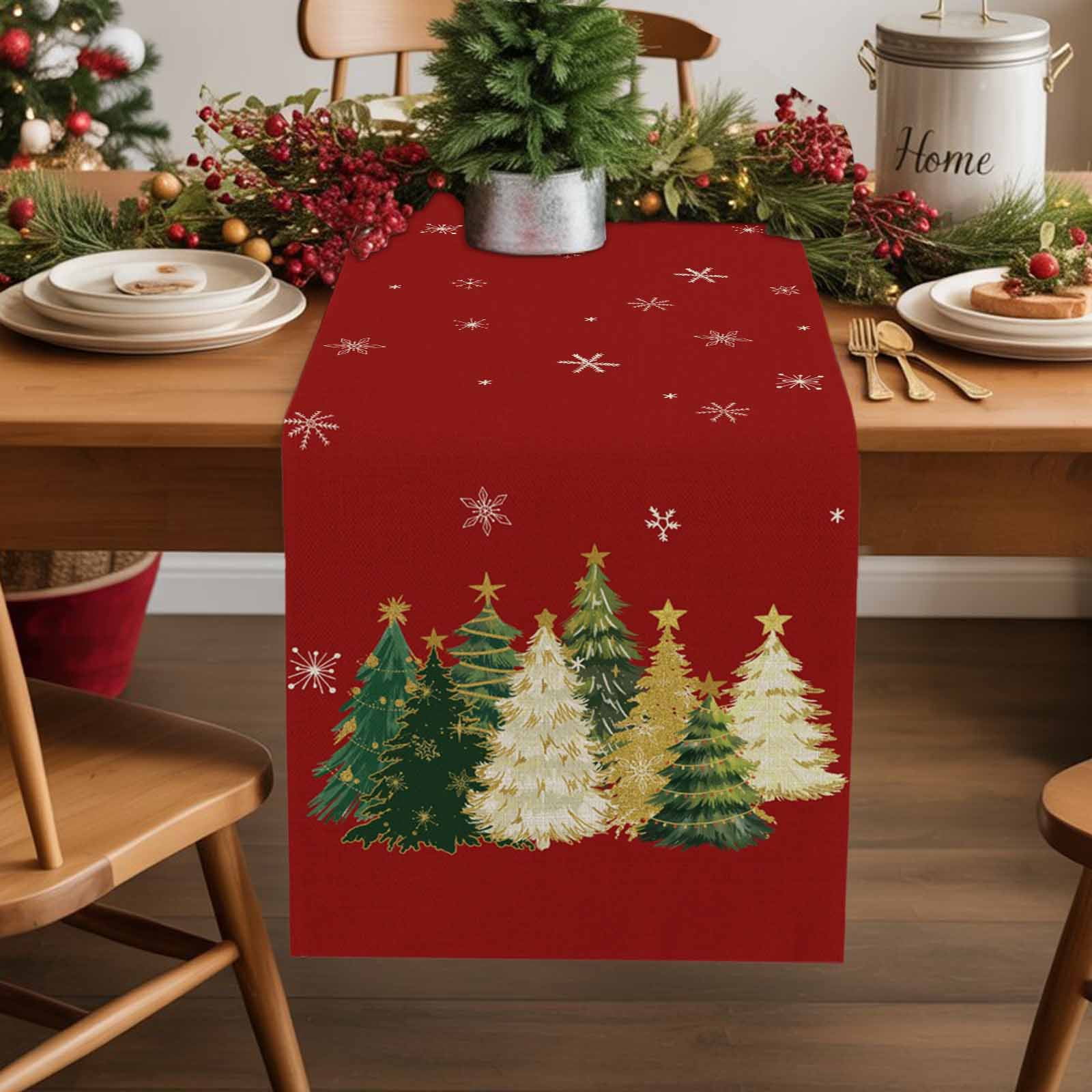 Red Christmas Tree Dresser Scarf Farmhouse, Dining Table Decorations for Wedding/Parties, Xmas Tree Winter Snowflake Table Runner 72 Inches Long for Kitchen Dining, 16 x 72 In