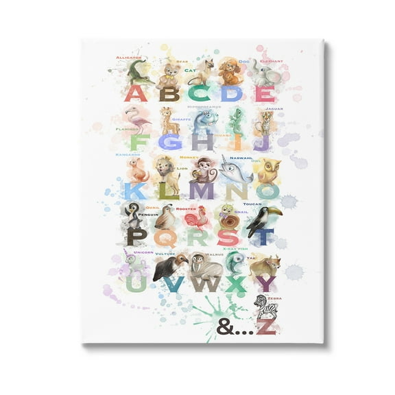 Stupell Industries Modern Splash Animal Alphabet Animals & Insects Painting Gallery Wrapped Canvas Art Print Wall Art, 16 x 20