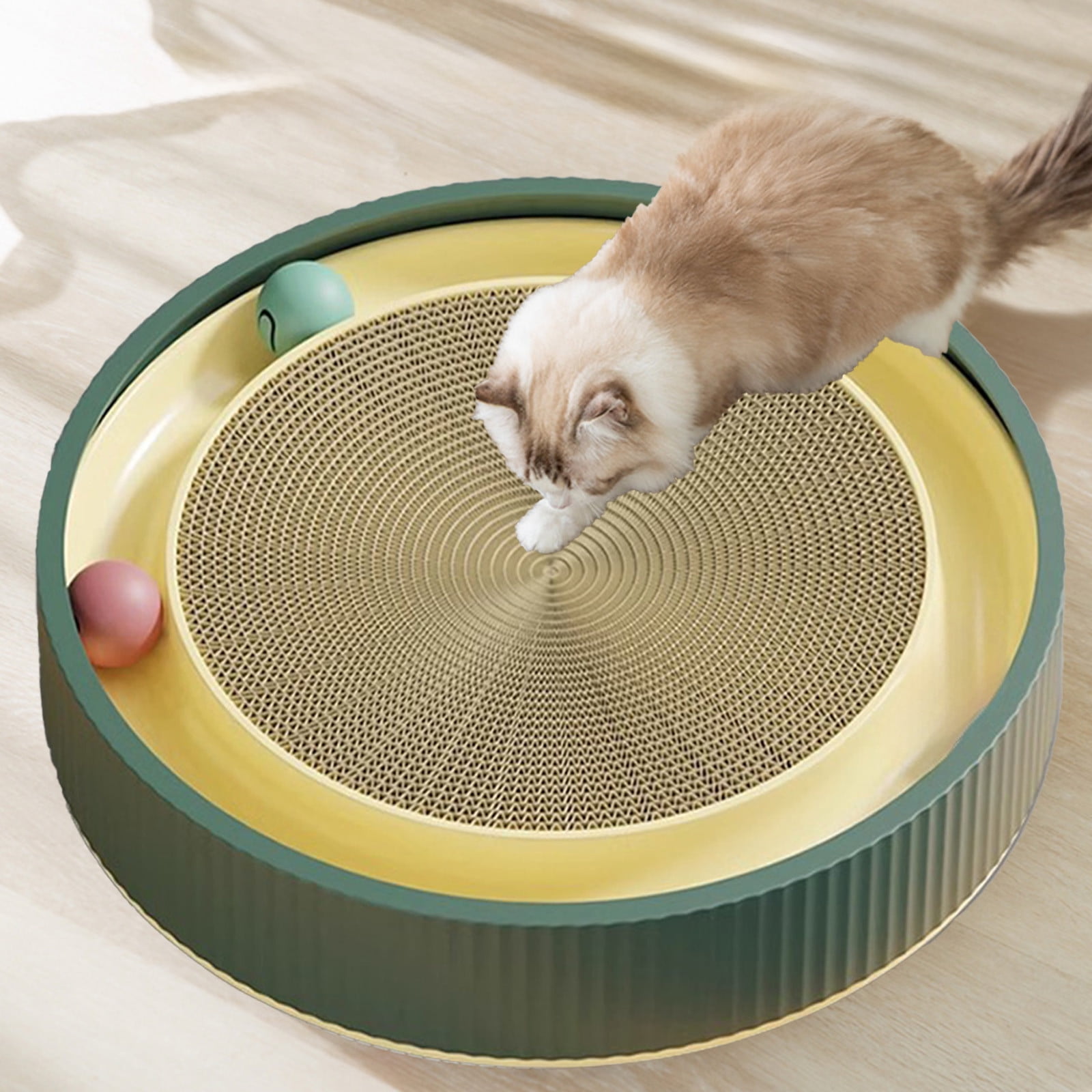 Zenithome 360° Rotating Cat Scratching Board Toy with Replaceable Scratch Pad, Interactive Carousel & Noise Maker for Active Cats, Durable ABS Plastic & Corrugated Cardboard, Non-Slip Base