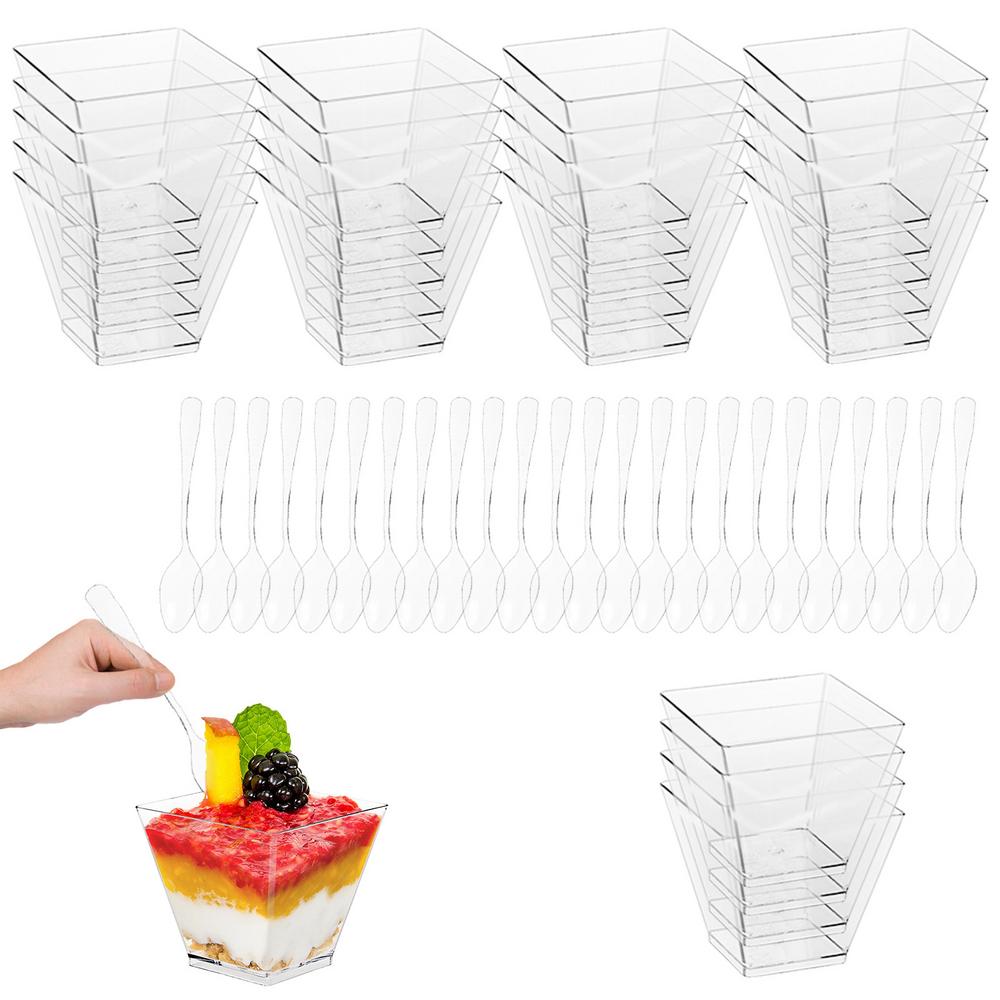 BESTHUA 25pcs Dessert Cups Crystal Square Dessert Cups Parfait