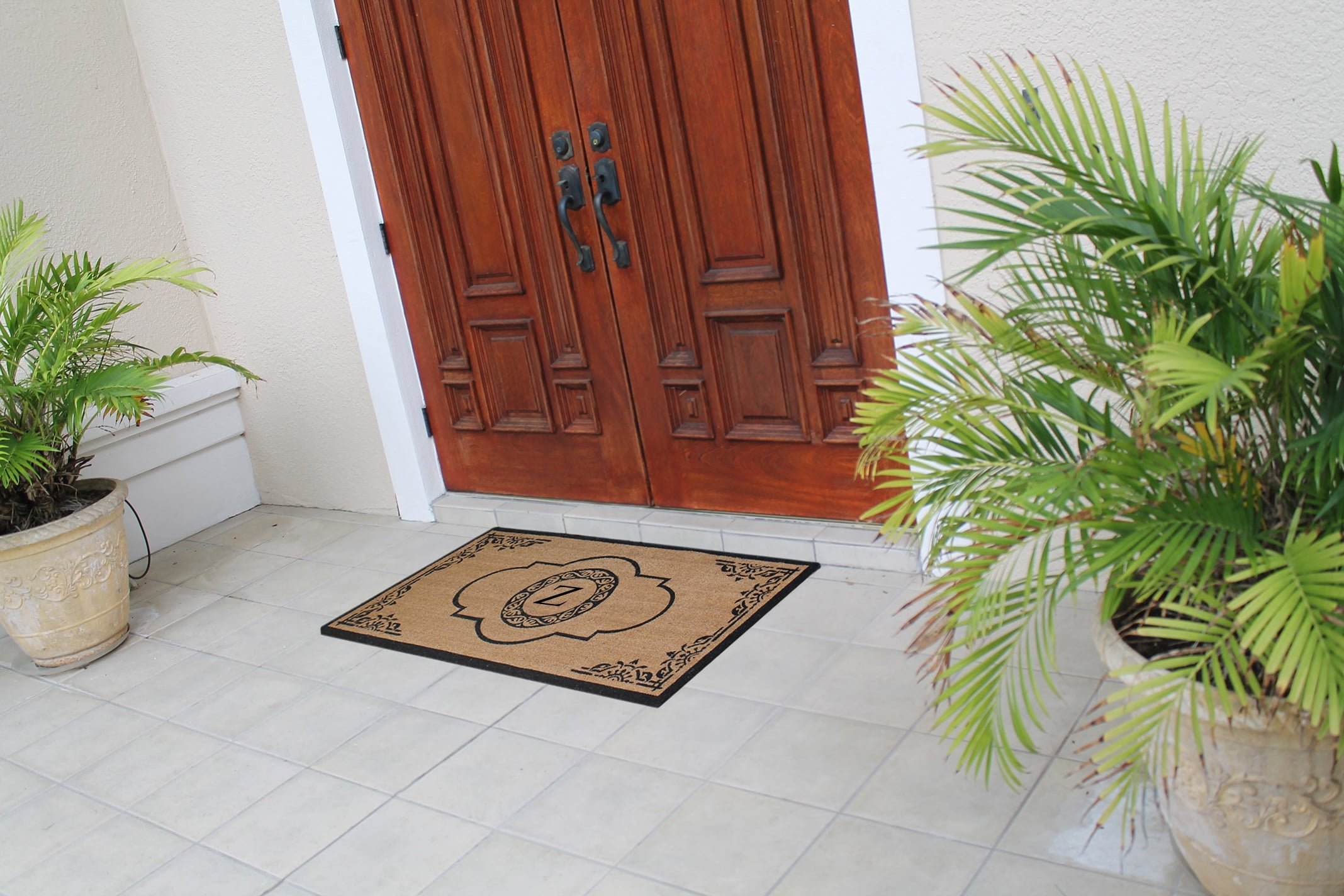 A1HC Abrilina Natural Coir Monogrammed Door Mat, PVC Backing, Durable Anti-Shed Heavy Duty Doormat for Outdoor Front Porch Entrymat - 30"x48"