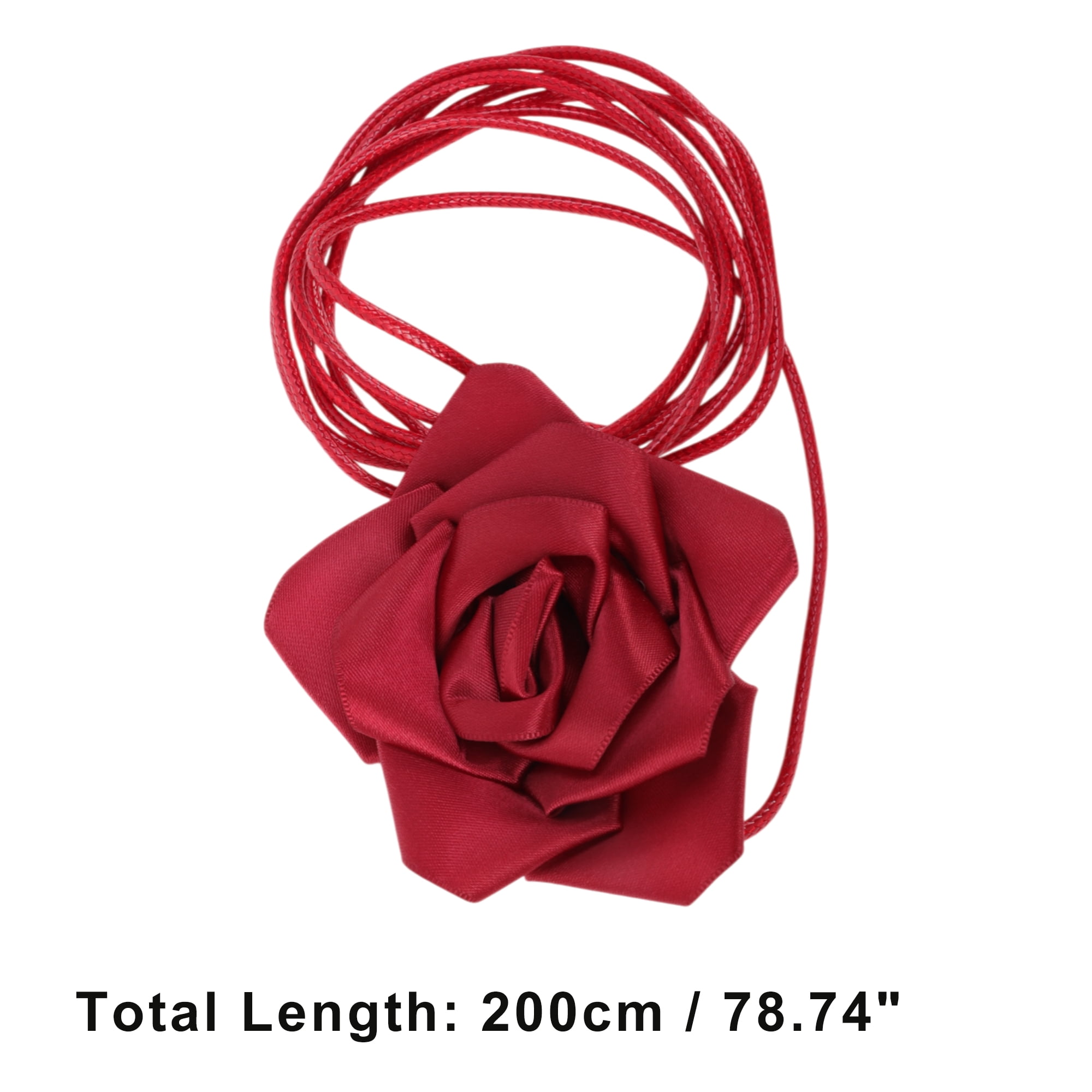 Unique Bargains Satin Rose Flower Adjustable Waist Belt Dark Red