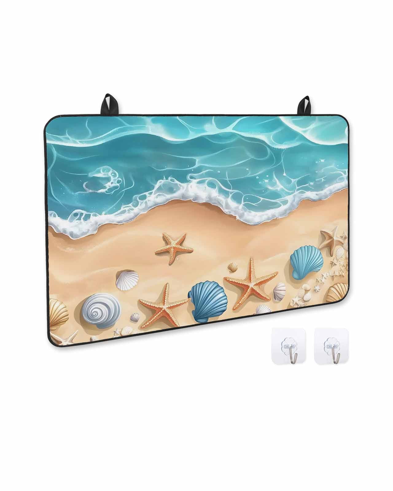 nqOlkjepod Large Induction Cooktop Protector Mat 24"x21", Geometric Coastal Stove Top Covers for Electric Stove, Cartoon Starfish Shell Sea Waves Stove Burner Cover Mats, Glass Top Stove Cover