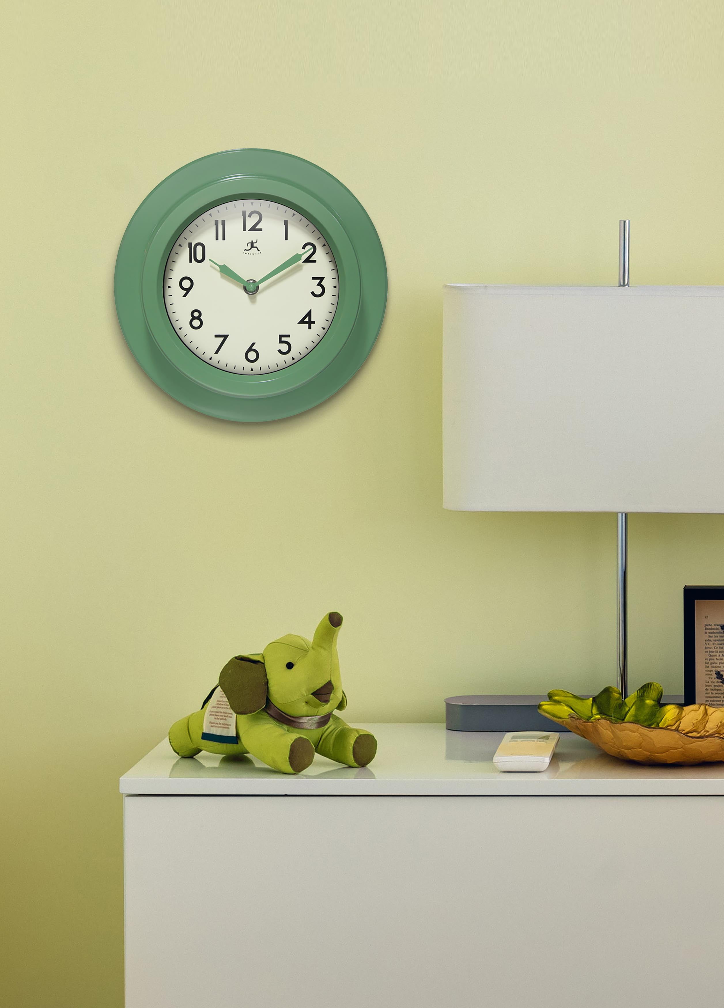 Infinity Instruments Retro Escape Plastic 9.75" Indoor Wall Clock with Silent Movement, Green