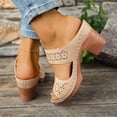 thumbnail image 4 of Rokment Womens Platform Chunky Block High Heels Dress Slides Sandals Boho Beach Summer Casual Leather Fish Mouth Open Toe Slip on Heeled Slippers for Ladies 2026 Beige Size 6, 4 of 8