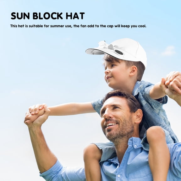LOLIPPYY Fan Hat White Cotton Sun Block Summer Cap with Built-in Cooling System 1Pc