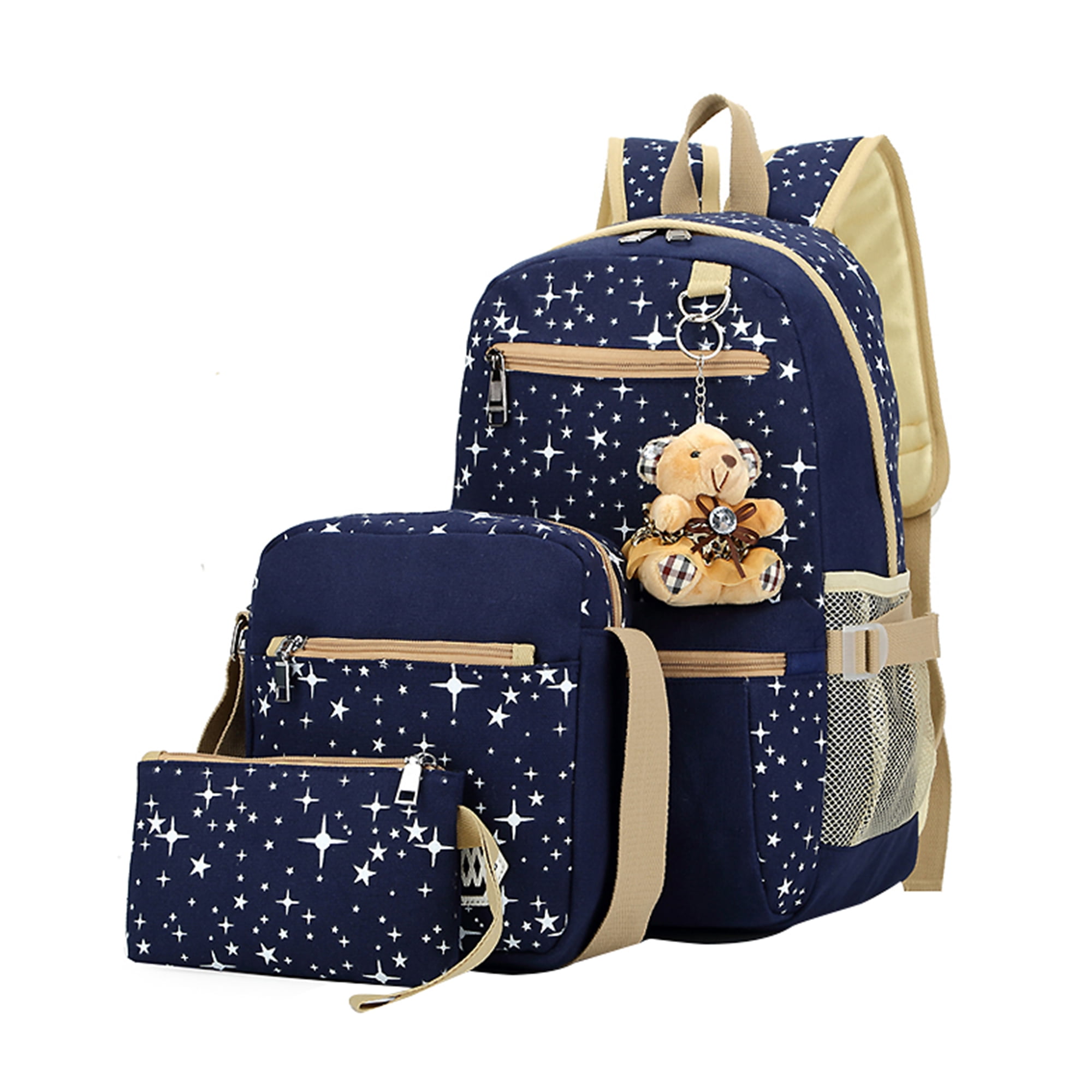 Lowestbest - School Backpack for Teens Clearance! Navy Blue 3Pcs/Sets