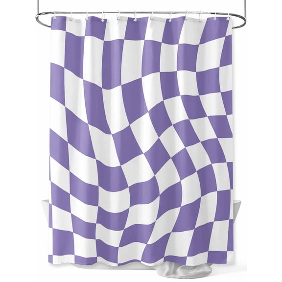 Shower Curtains for Bathroom-72"x72", Abstract Purple White Checker Waterproof Bath Curtain Grommet Shower Curtain Set with Hooks, Distortion Aesthetic Color Block Washable Bath Accessories