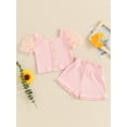 thumbnail image 4 of Musuos Kids Girls Summer Ribbed Outfit 1-5 Years Daisy Print Mesh Short Sleeve T-Shirt and Elastic Shorts Set Cute 2 Piece Clothes, 4 of 10