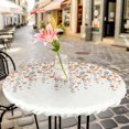 thumbnail image 3 of Orange Grey Floral Elastic Fitted Round Table Cover Spring Flowers Waterproof Outdoor Tablecloth for Holiday Party, Picnic, Patio & Dining Fits Tables Up to 55"-60", 3 of 8