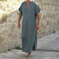 thumbnail image 2 of Wdgfv Kaftan Thobe Mens Short Sleeve V-Neck Linen Robe Big and Tall Robe Casual Loose Lightweight Long Sleeping Gown, 2 of 6