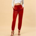 thumbnail image 2 of Pantalones con puños cónicos para mujer, pantalones informales con puños ceñidos y cintura elástica de color puro, color rojo XL, 2 of 6