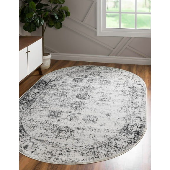 Rugs.com Monte Carlo Collection Rug – 5' x 8' Oval Gray Medium Rug Perfect For Living Rooms, Large Dining Rooms, Open Floorplans
