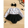 thumbnail image 3 of LMLYSoH Infant Baby Girls Halloween Romper Dress GhostBat Pattern Long Sleeve Jumpsuit + Bow Headband, 3 of 9