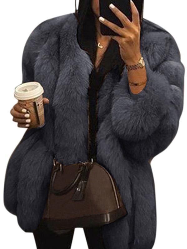 Women's Winter Faux Fox Fur Coats Furry Outwear Parka Jacket Warm Party Mid Long
