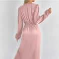 thumbnail image 5 of FRSASU Women's Wrap V Neck Long Sleeve Satin Midi Dress Split Hem Ruched Pleated formal Evening Party Dresses Pink, 5 of 8