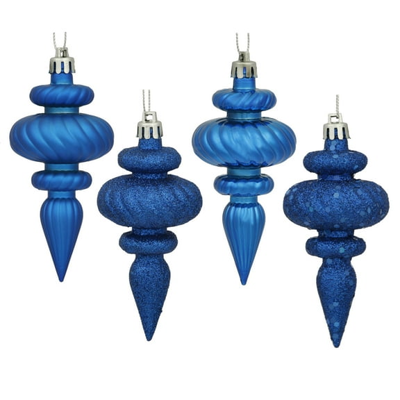 Vickerman 4" Blue 4-Finish Finial Ornament, 8 per Box