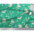 thumbnail image 3 of Soimoi Green Heavy Satin Fabric Unicorn & Rainbow Nature Printed Fabric 1 Yard 54 Inch Wide, 3 of 5