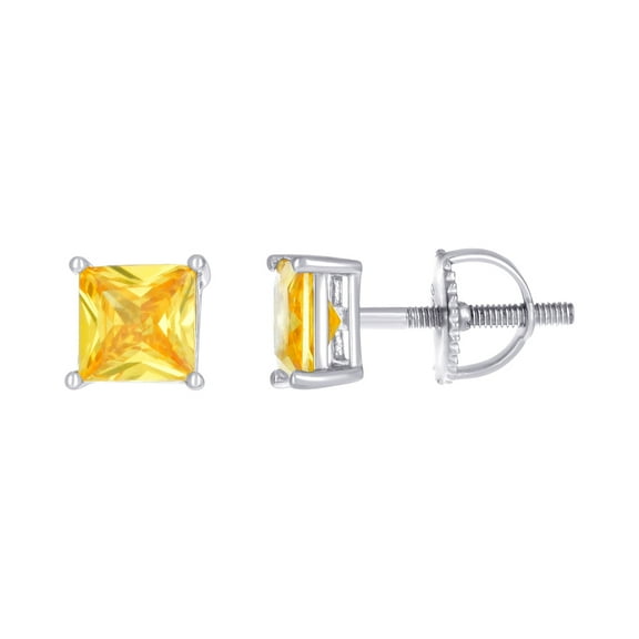 925 Sterling Silver Unisex Yellow Princess-cut Cubic Zirconia 6mm Square Solitaire Stud Earrings Stud Earring for Women
