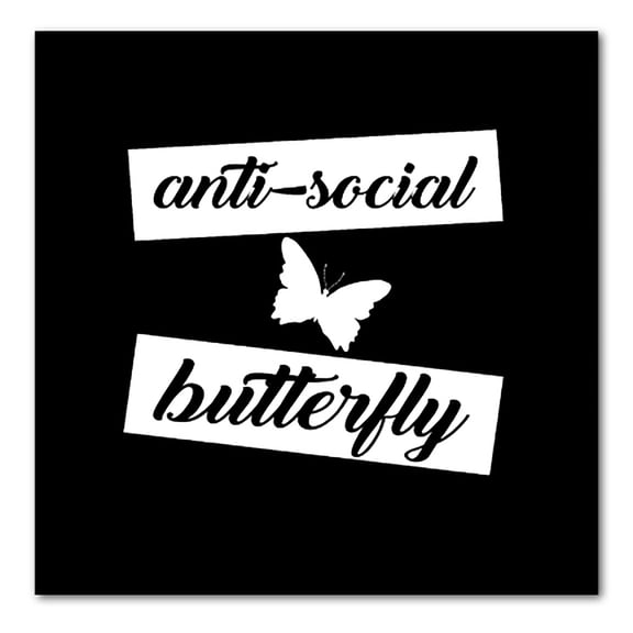 DistinctInk 10X10 Black Bumper Sticker - Anti-Social Butterfly - Weatherproof Vinyl