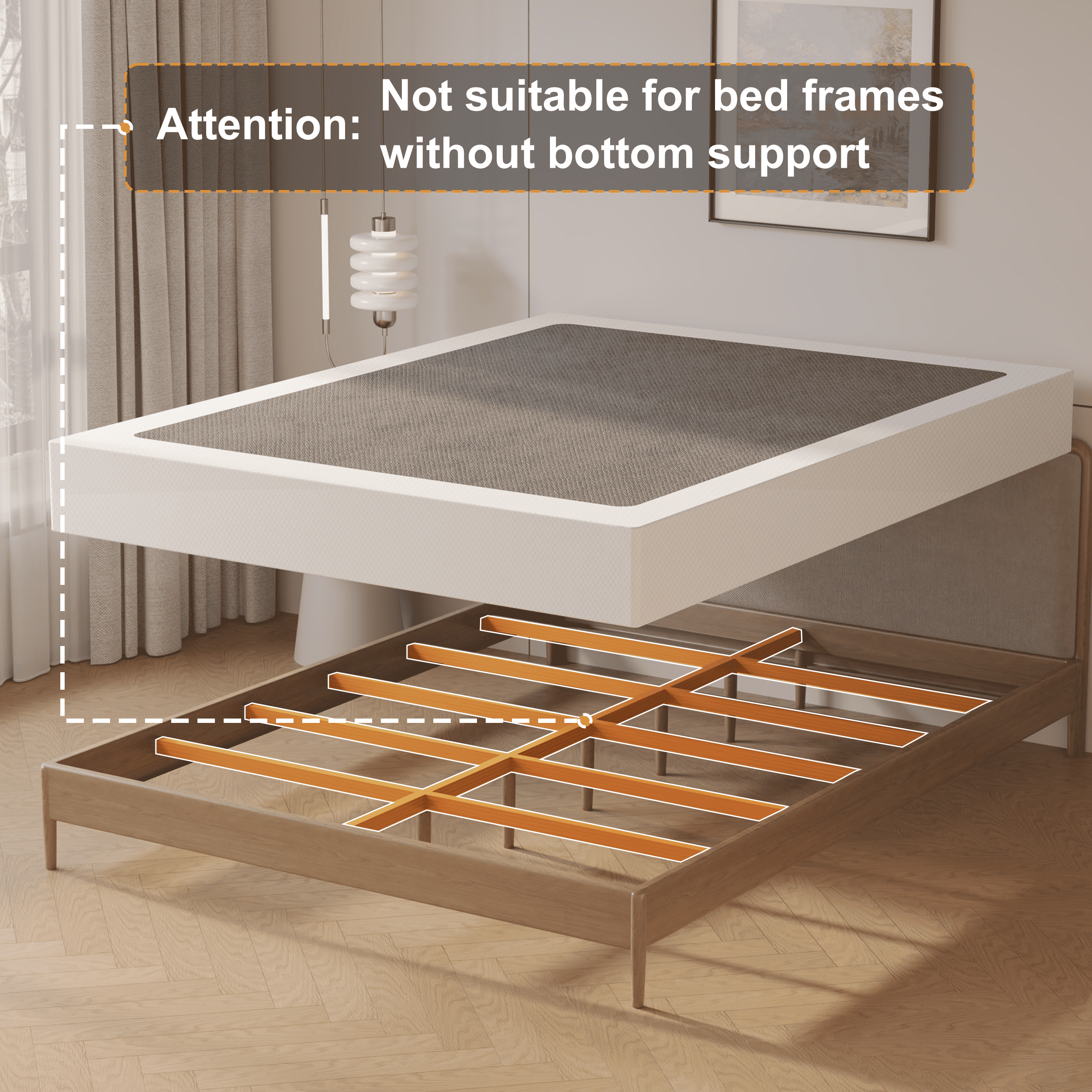 Roomdiary 9 inch King Box Spring with Fabric Cover, Heavy Duty Metal Mattress Foundation, Noise Free, Easy Assembly